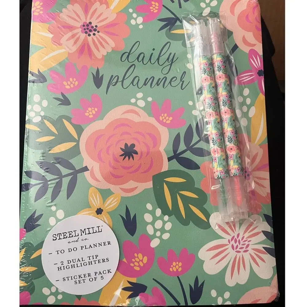 Steel Mill & Co. Floral Daily Planner Set + Highlighters & Stickers (NWT)